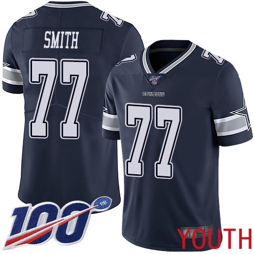 Youth Dallas Cowboys Limited Navy Blue Tyron Smith Home 77 100th Season Vapor Untouchable NFL Jersey